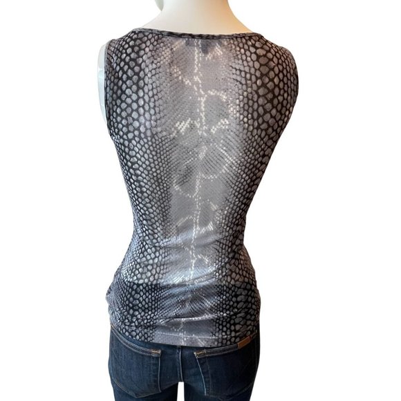 Express Womens Snake Print Mesh Ruffle Tank Top Scoop Neck Gray Black Size XS - Picture 2 of 7